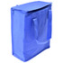 A blue cooler bag with a zippered top and two handles for easy carrying. It features a simple design and a logo.