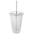 A drink bottle made of clear acrylic, featuring a removable lid and a straw. Suitable for beverages.