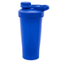 A drink bottle with a blue exterior and a lid, featuring a clip and a measuring scale inside.