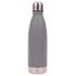 A drink bottle in grey with a stainless steel base and cap, featuring a sleek, modern design.