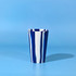 A drink cup featuring a blue and white striped design, with a glossy finish and a slightly tapered shape.