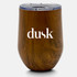 A drink bottle featuring a brown wood-like finish with a clear lid and a logo. It's a 350mL Zen mug.
