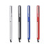 A set of four 2 in 1 commercial banner pens in silver, black, blue, and red, featuring a sleek design and a logo.