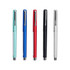 A set of five pens in mint green, blue, red, black, and silver, featuring a sleek design and a logo.
