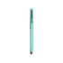 A teal pen with a silver clip and cap, featuring a sleek design and shiny finish.