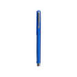 A blue promotional pen with a shiny silver clip and a sleek design. It includes a logo on its body.