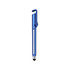 A blue 4 in 1 QR Code banner pen featuring a clip and a stylus tip. It has a sleek design and a logo on the surface.