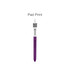 A purple click pen with a white top featuring a QR code and a logo.