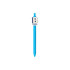 A custom acrylic pen in a vibrant blue colour with a logo at the top.