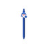 A blue PVC pen featuring a cheerful shark design on the top, with a clip for easy attachment.
