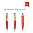 A red pen with a rocket shape, featuring a gold clip and top, alongside branding options.