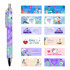 A purple ballpoint pen with a design featuring "Nurses Day." Various promotional banners for health themes are adjacent.