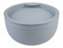 A salad bowl in light grey with a double wall design, featuring a lid and a subtle logo.