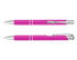 A pink lacquer pen featuring silver accents and a sleek design, displayed from multiple angles.