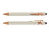 A set of two stylus pens in cream with rose gold accents, featuring a logo on the barrel.