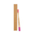 A bamboo toothbrush with a small round handle, featuring a pink bristle head and a cardboard packaging.