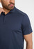 A navy blue short sleeve polo shirt for men, featuring a collar and a logo on the chest.