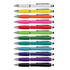 A collection of stylus pens in various colours, including white, yellow, orange, pink, green, blue, and black, with silver accents.