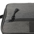 A grey cooler bag featuring a zippered closure and textured fabric. It includes a logo.