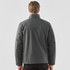 A men's thermal jacket in dark grey, featuring a classic collar and a back view. It includes a logo.