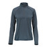 A women's pullover in a dark grey colour, featuring a 1/4 zip and long sleeves. It has a subtle texture and a logo.