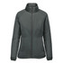 A women's thermal jacket in dark grey with a high collar and zippered front. Features a simple design and a logo.