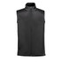 A black thermal vest with a stand-up collar and zip front, featuring shoulder panels and a simple design.