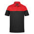A two-tone polo shirt featuring a red upper section and black lower section. The shirt has a collar and branding.
