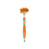 A quirky orange pen with a smiling face, bright orange hair, and a striped tie. It features a logo on the side.