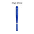 A blue plastic pen shaped like a baseball bat, featuring a logo on its side.