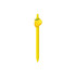 A bright yellow pen with a mango-shaped topper and a logo on the side.