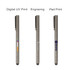 A metallic grey pencil with options for digital UV print, engraving, and pad print. Features a logo on the barrel.