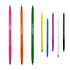 A set of double-ended pencils and ballpoint pens in various colours including pink, green, orange, yellow, purple, and black.