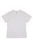 A white women's short sleeve tee with a round neckline and a subtle logo on the label.
