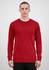 A red long sleeve men's tee featuring a simple design and fitted style. It has a branding logo.