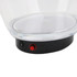 A transparent ice bucket with a black base featuring a power button, designed for LED lighting.