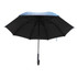 A classic eight-panel digital print umbrella in blue and black, featuring a curved handle and sturdy frame.