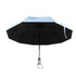 A folding ten-panel umbrella with a light blue canopy and a black underside, featuring a sleek handle with a logo.