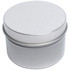 A silver metal container with a smooth lid, typically for a vanilla scented candle.