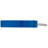 A drink bottle opener in a sleek blue colour, featuring a metal keyring attachment and a simple design.