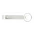 A drink bottle opener in metallic silver with a keyring attachment. Simple and sleek design for easy use.