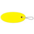 A bright yellow oval floating keychain with a silver ball chain attached.
