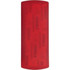 A red bandage dispenser with a smooth surface and a logo, designed for storing bandages.