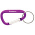A purple 60mm carabiner with a silver keyring and a logo.