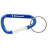 A blue 60mm carabiner with a silver section and a keyring attachment, featuring a logo.
