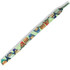 A pair of colourful shoe laces featuring a vibrant pattern with various designs. The product includes a logo.