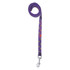 A purple dog leash, 1.4M long and 10mm wide, with a clip and colourful paw print designs.