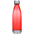 A drink bottle with a sleek design in bright red, featuring a silver cap and base. The bottle has a logo.