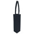A tall, black non-woven tote bag with a single compartment and a long handle, featuring branding.