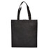 A black shopping tote bag with long handles and a plain design. It features a logo on one side.